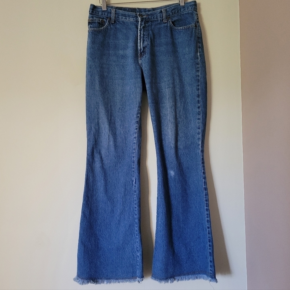 Vintage Y2K Flared Bell Bottom Jeans Medium Wash Denim Size 14 / 32